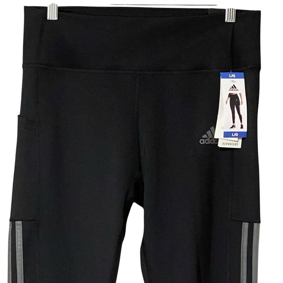 Adidas Primegreen Aeroready Tights L Black/Grey 3-Stripes 7/8 Length NWT - Picture 3 of 12